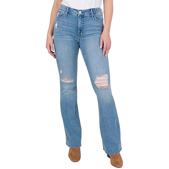 Seven Felicity High Rise Slim Flare Jeans Size 14‎ Distressed Light Wash NWT - Picture 1 of 13